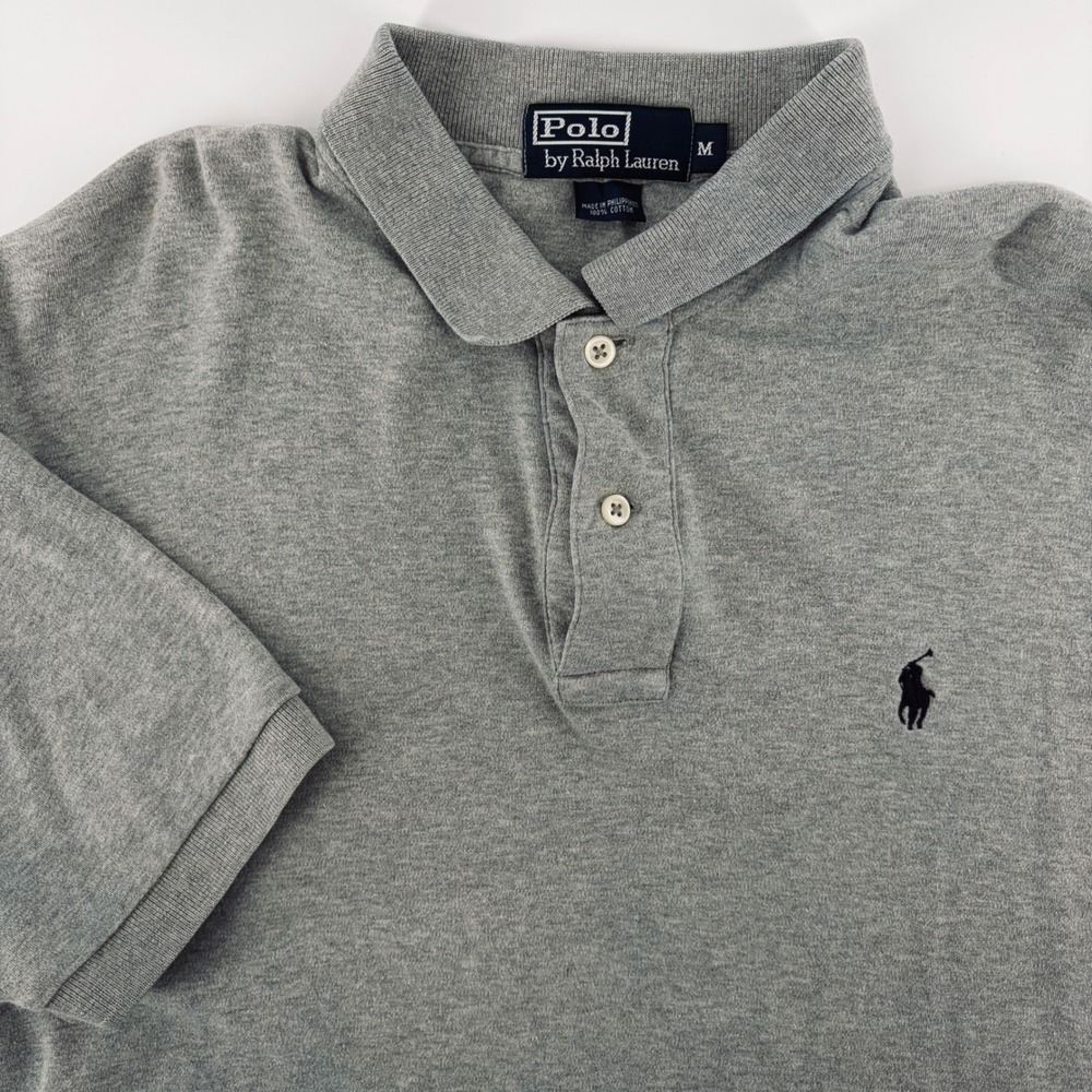 Polo Ralph Lauren Shirt Mens M Gray Short Sleeve Pique Polo Shirt Pony Vtg